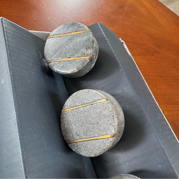 6 Marble Brass Drawer Knobs Gray Modern Set NWT - Picture 2 of 6